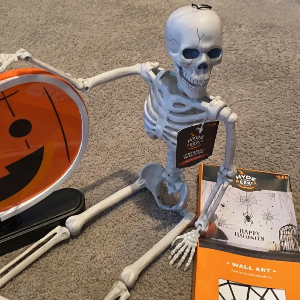 Halloween Mixed Decor, Skeleton & Neon Pumpkin Bundle all NWT